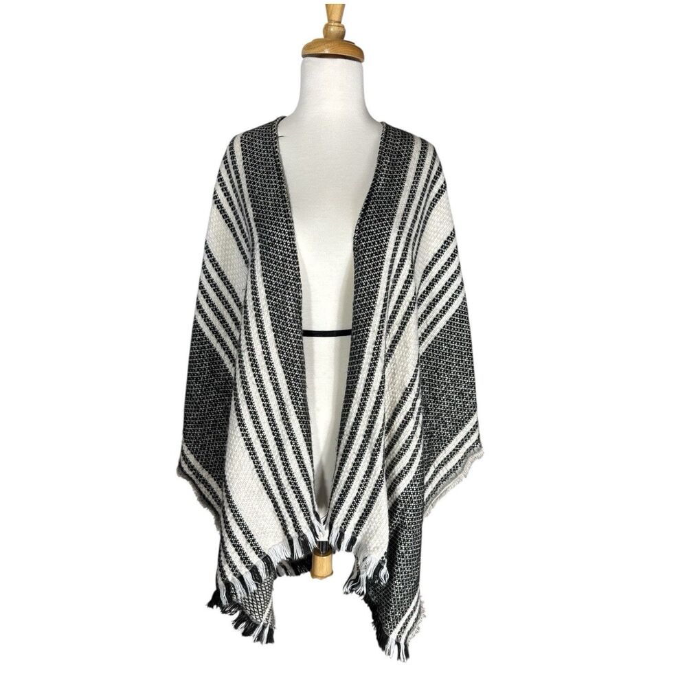 Black White Stripe Caftan Shawl Wrap One Size